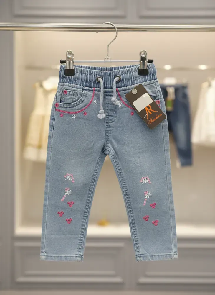 جينز بنات أطفال بتطريز الزهور - AR Fashion