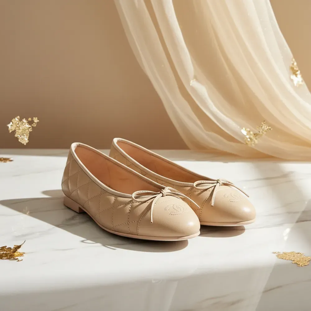 Luxury Quilted Ballet Flats - Beige Elegance