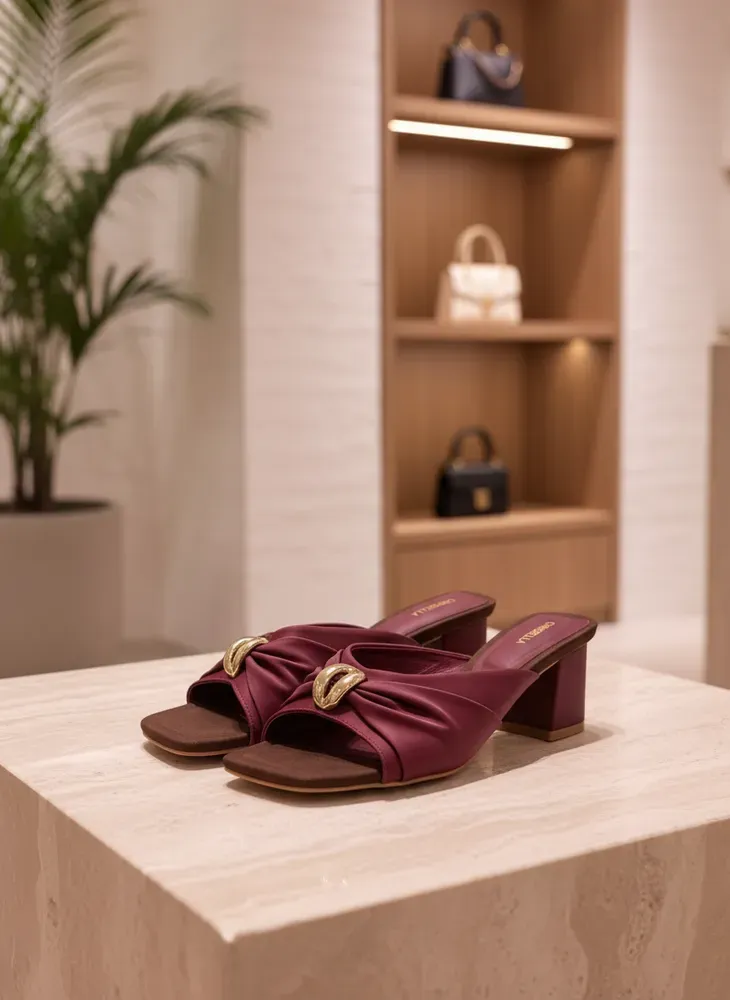 Chrisbella Luxe Gold-Buckle Mule Slides – Burgundy